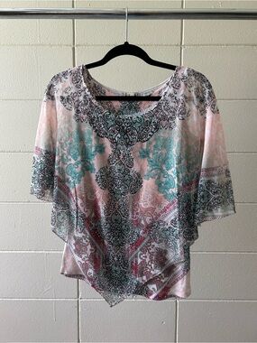 World Unity Printed Peach and Teal Flowy Poncho